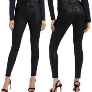 Good American Coated Skinny Jeans Black Waxed High Waist Denim 6 28 Legs Leather